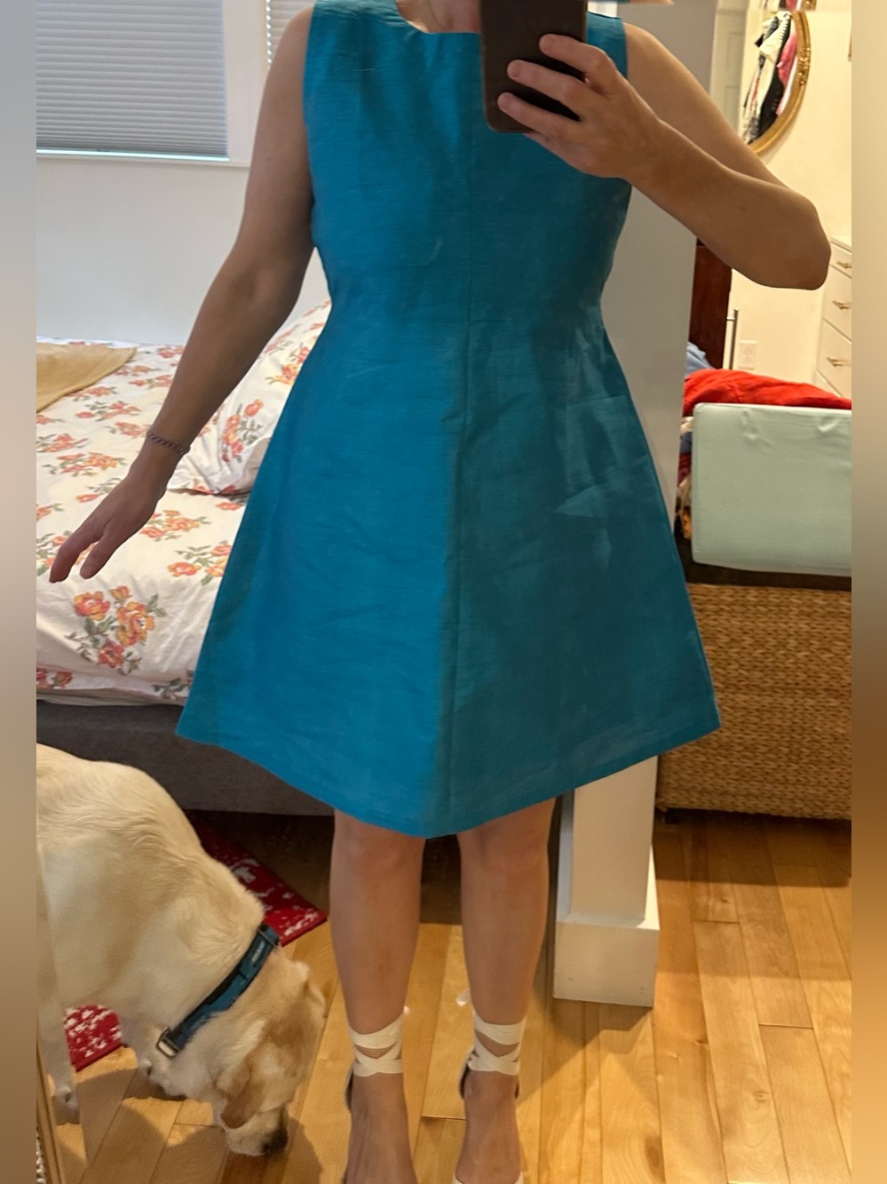 Custom 100% Dupioni Silk Teal A-Line Party Dress